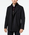 KENNETH COLE MEN'S DOUBLE BREASTED WOOL BLEND PEACOAT WITH BIB