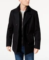 Kenneth Cole Men's Double Breasted Wool Blend Peacoat With Bib In Blue