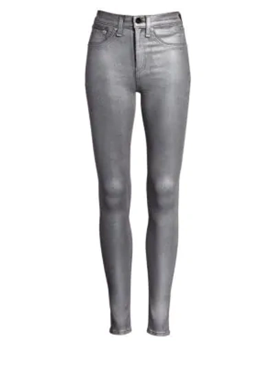 Rag & Bone High-rise Coated Metallic Ankle Skinny Jeans In Gunmetal