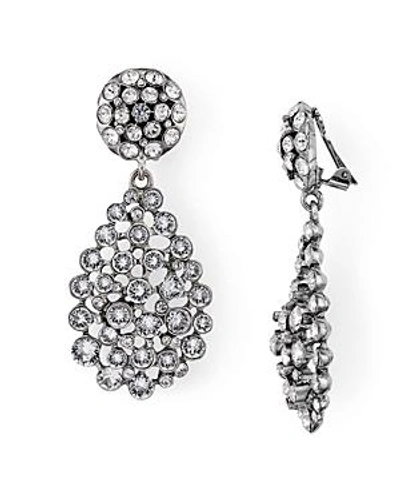 Oscar De La Renta Classic Crystal Teardrop Clip-on Earrings In Silver