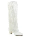 Jimmy Choo Magalie 65 White Calf Leather Knee High Booties With Fringe Detailing