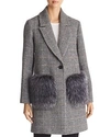 KENDALL + KYLIE KENDALL AND KYLIE HOUNDSTOOTH FAUX FUR POCKET COAT,R2961