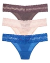 Natori Bliss Perfection Thongs, Set Of 3 In Shell/gunmetal/berry Blue