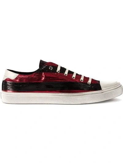Saint Laurent Bedford Striped Low-top Leather Trainers In Black & Lurex Red Stripe