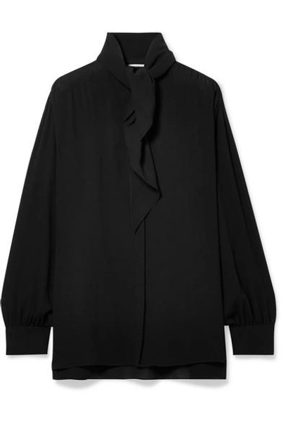 The Row Rudi Oversized Pussy-bow Silk-crepe Blouse In Black