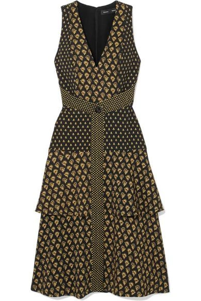 Proenza Schouler Black/tan Flower Sleeveless V Neck Dress In Multi