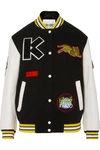 KENZO EMBROIDERED WOOL-BLEND AND LEATHER BOMBER JACKET