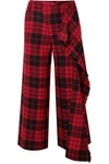 MONSE CROPPED TARTAN WOOL WIDE-LEG PANTS