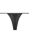 Kiki De Montparnasse Intime Satin And Tulle-trimmed Modal-blend Thong In Black