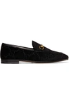 GUCCI Jordaan horsebit-detailed leather-trimmed logo-jacquard loafers