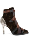 CHLOÉ TRACY RUBBER AND CANVAS-TRIMMED LEATHER AND VELVET ANKLE BOOTS