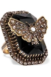 ALEXANDER MCQUEEN GOLD-PLATED, SWAROVSKI CRYSTAL AND FAUX PEARL RING