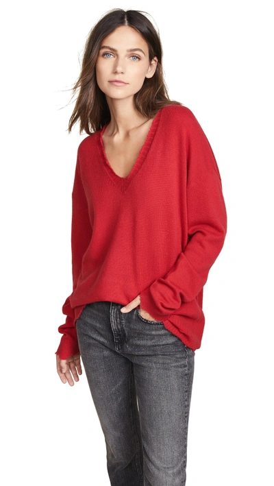 Current Elliott Oversized Distressed Wool And Cashmere-blend Sweater In Horseguard Red