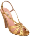 VALENTINO GARAVANI STARDUST CRYSTAL EMBELLISHED METALLIC LEATHER SANDAL,8050145654141