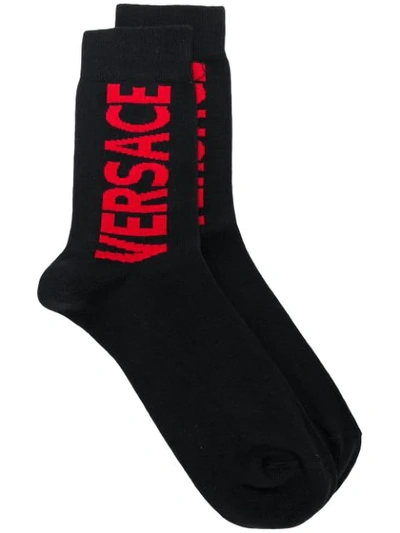 Versace Logo Socks In Black
