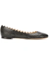 Chloé Lauren Python-embossed Leather Ballet Flats In Black