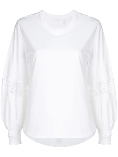 See By Chloé Lace Insert Balloon Sleeve Blouse In 109 White