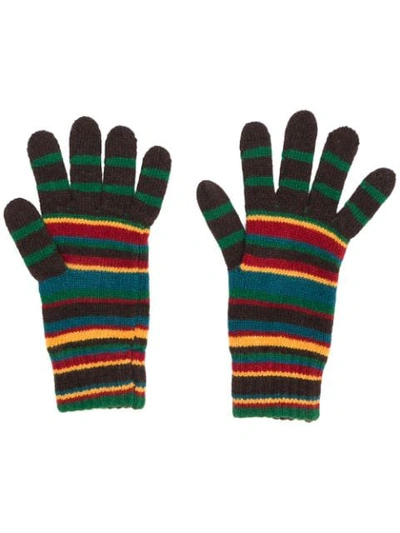 Paul Smith Striped Knit Gloves In Brown