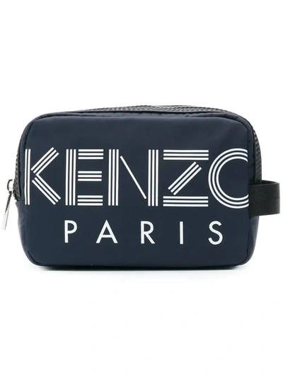 Kenzo Logo Print Wash Bag In Blue