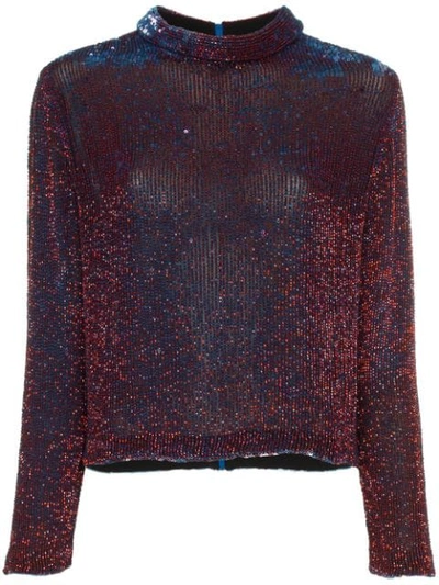 Ashish Sequin Embellished Silk Top In Blue Red