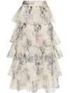 JOHANNA ORTIZ Journey of The Soul floral print tiered silk skirt