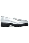 GRENSON WOMAN BUCKLED FRINGED MIRRORED-LEATHER LOAFERS SILVER,GB 1188406768751994