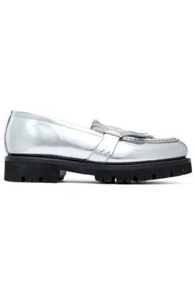 Grenson Woman Buckled Fringed Mirrored-leather Loafers Silver
