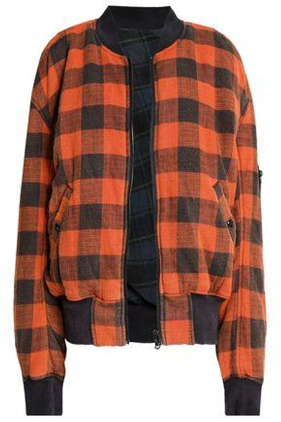 R13 Woman Reversible Checked Cotton-flannel Bomber Jacket Orange