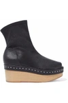 RICK OWENS WOMAN STUDDED LEATHER WEDGE ANKLE BOOTS BLACK,US 4897710076660675