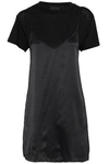 Rta Woman Winona Layered Silk-satin And Cotton-blend Jersey Mini Dress Black In Black