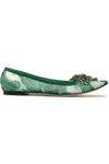 Dolce & Gabbana Woman Crystal-embellished Printed Mesh Point-toe Flats Green In Green