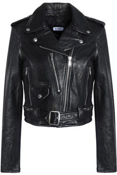 Re/done By Levi's Woman Leather Biker Jacket Black