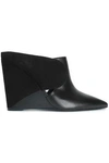 dressing gownRTO CAVALLI ROBERTO CAVALLI WOMAN PANELED SUEDE AND LEATHER WEDGE MULES BLACK,3074457345619272770