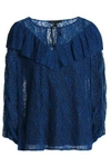 MAJE Velvet-trimmed ruffled lace blouse,3074457345619121145