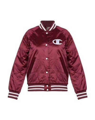 Champion Logo Detail Padded Nylon Bomber Jacket In Garnet