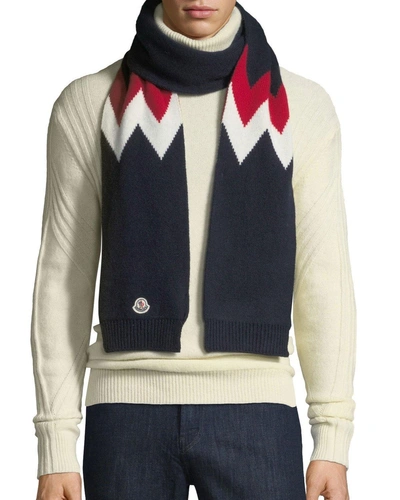 Moncler Tricot Intarsia Wool And Cashmere-blend Scarf In Navy