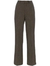 CHARM'S CHARM'S HIGH-WAISTED WIDE LEG TWEED TROUSERS - BROWN BLUE BLACK