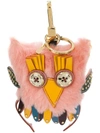 BURBERRY BURBERRY MAVIS THE OWL SHEARLING AND LEATHER CHARM - PINK & PURPLE