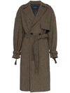 CHARM'S CHARM'S BELTED MIDI TRENCH COAT - BLACK BROWN GREY