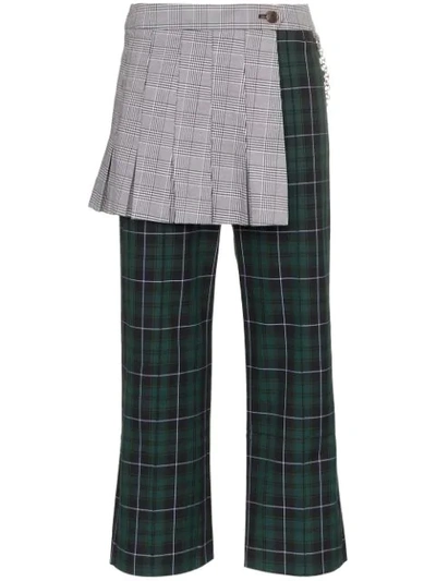 Sandy Liang Apron High Waisted Check Cotton Trousers In Tartan