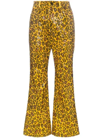 Charm's Leopard Printed Sequin Embellished Trousers In Orange