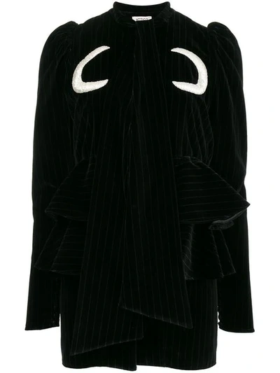 Attico Luna Ruffled Cotton-velvet Mini Dress In Black