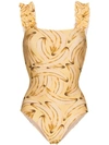 ADRIANA DEGREAS MUSE PRINT SWIMSUIT WITH RUFFLES