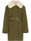 PROENZA SCHOULER PROENZA SCHOULER FAUX FUR COLLAR BELTED MILITARY COAT - GREEN