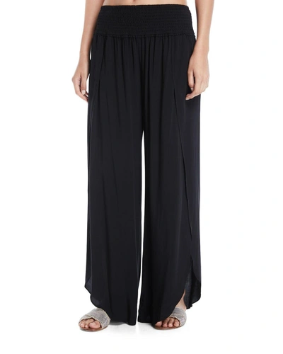 Seafolly Shirred-waist Wrap-leg Coverup Pants In Black
