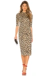 Alice And Olivia Delora Fitted Leopard Mock-neck Dress In Textured Leopard