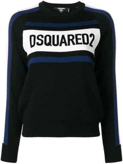 Dsquared2 Velvet Logo Patches Wool Blend Sweater In Multicolor