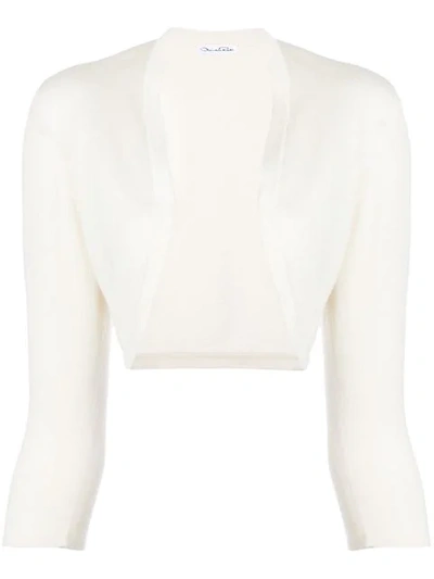 Oscar De La Renta 3/4-sleeve Cashmere/silk Knit Bolero Cardigan In White