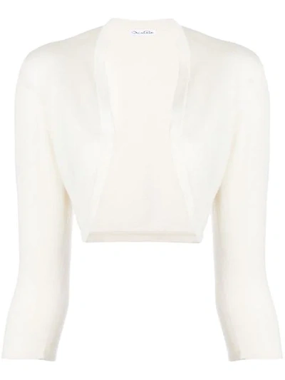 Oscar De La Renta 3/4-sleeve Cashmere/silk Knit Bolero Cardigan In Neutrals