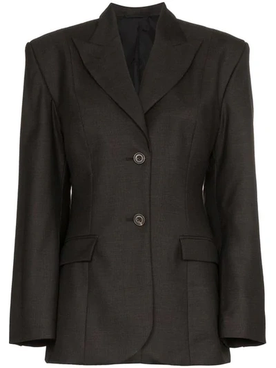 Wright Le Chapelain Wide Shoulder Wool Blazer In Black